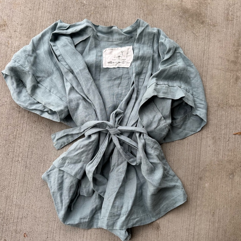notPERFECTLINEN Light Sage Green Linen Wrap Jacket